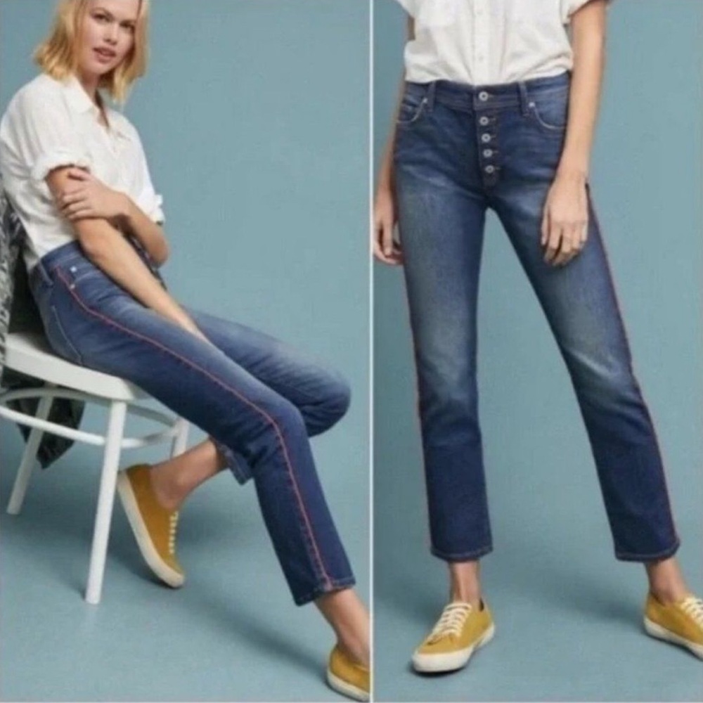 Anthropologie Pilcro & the Letterpress Relaxed Straight Jeans Red Stripe 26